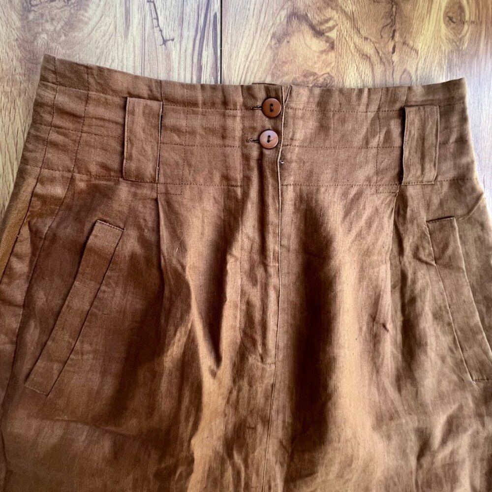 Vintage Ann Taylor Fall Pencil Midi Skirt 100% Linen Sz 6